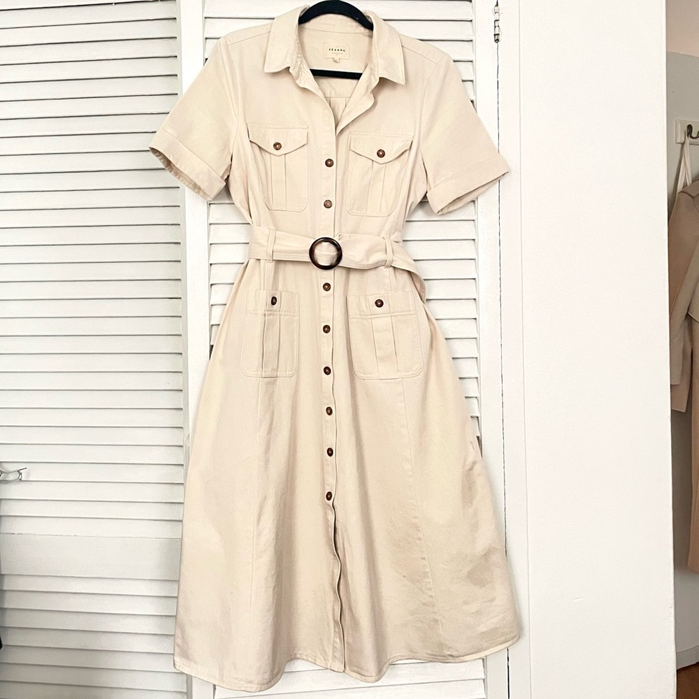 Sezane Cream Midi Dress with Belt - Picture 11 of 16